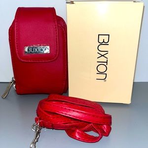 Buxton Small Red Wallet Card Holder Coin Pouch Crossbody Belt 2 straps NIB